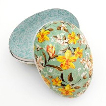 6" Daffodils on Mint Papier Mache Easter Egg Container ~ Germany